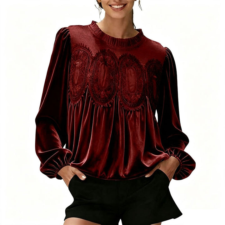 Retro pleated long-sleeved casual top