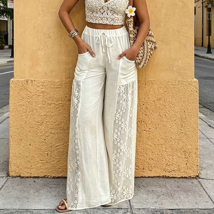 Lace-panel wide-leg trousers