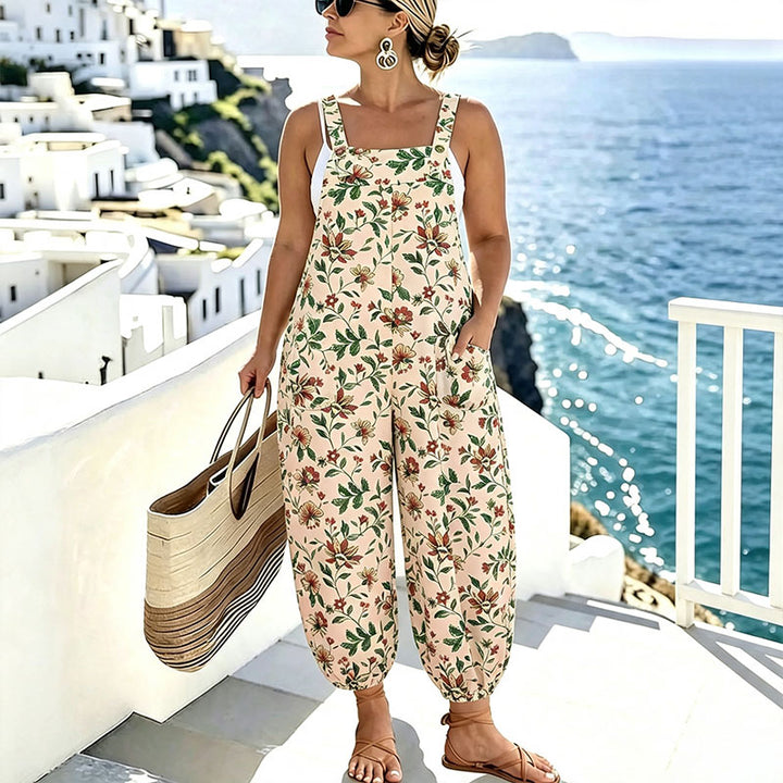 Plus-size casual printed camisole jumpsuit