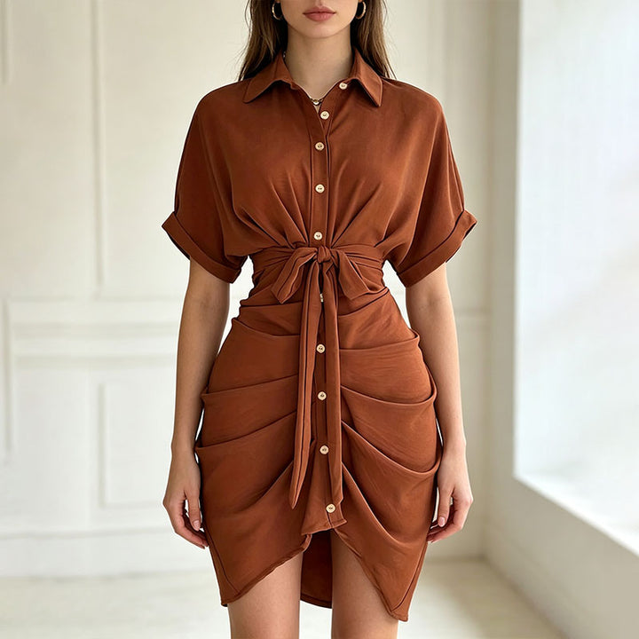 Belted pleated shirt dress