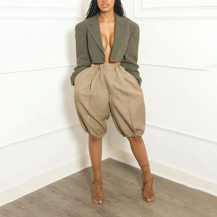 Elastic waist loose harem shorts