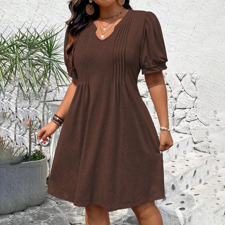 U-neck puff sleeve plus size dress
