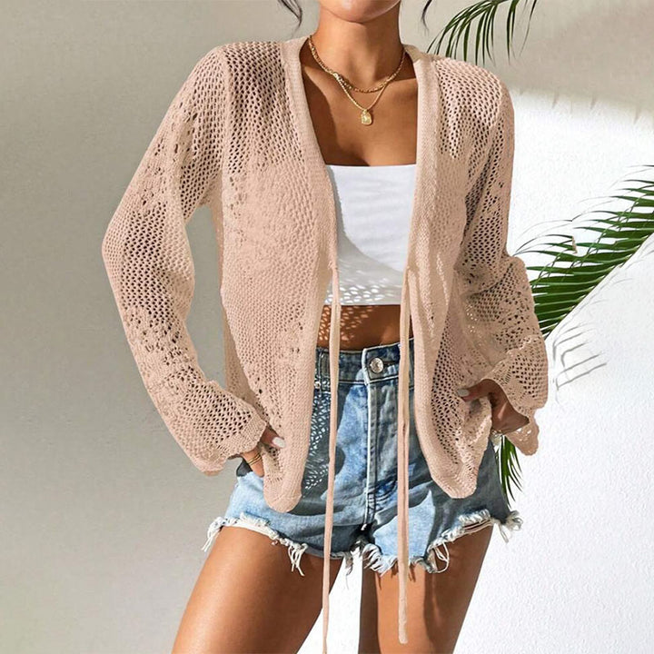 V-neck cutout knit cardigan