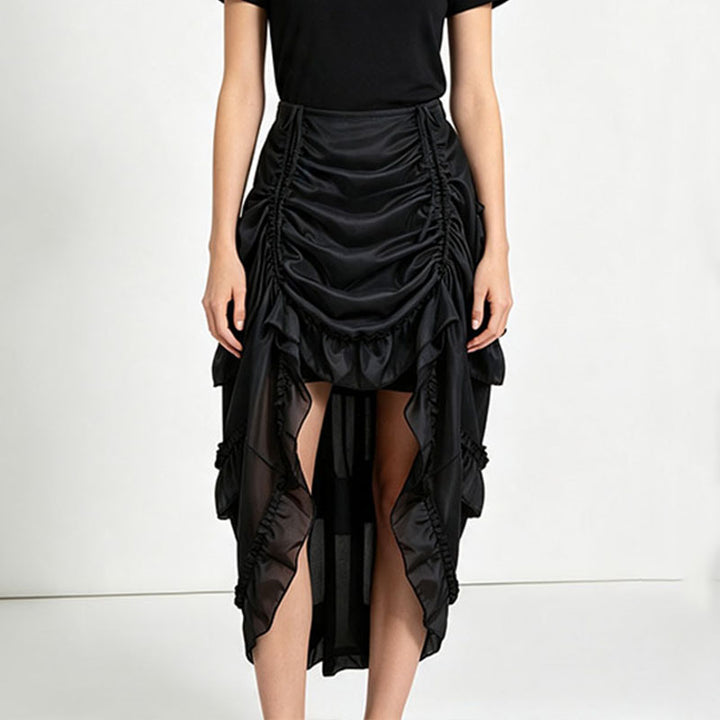 High-waisted irregular ruched ruffle maxi skirt