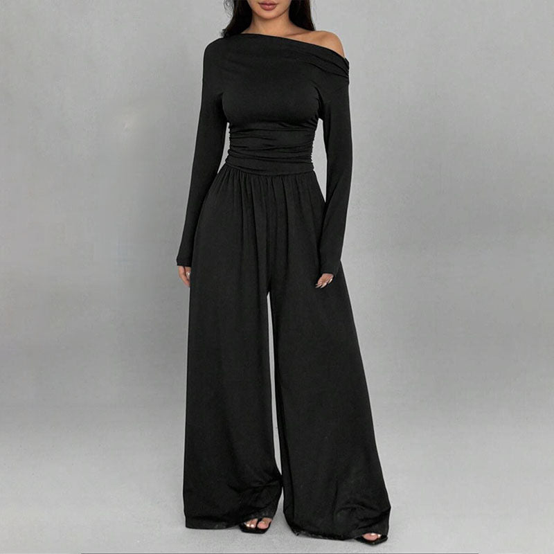 Off-the-shoulder wide-leg jumpsuit