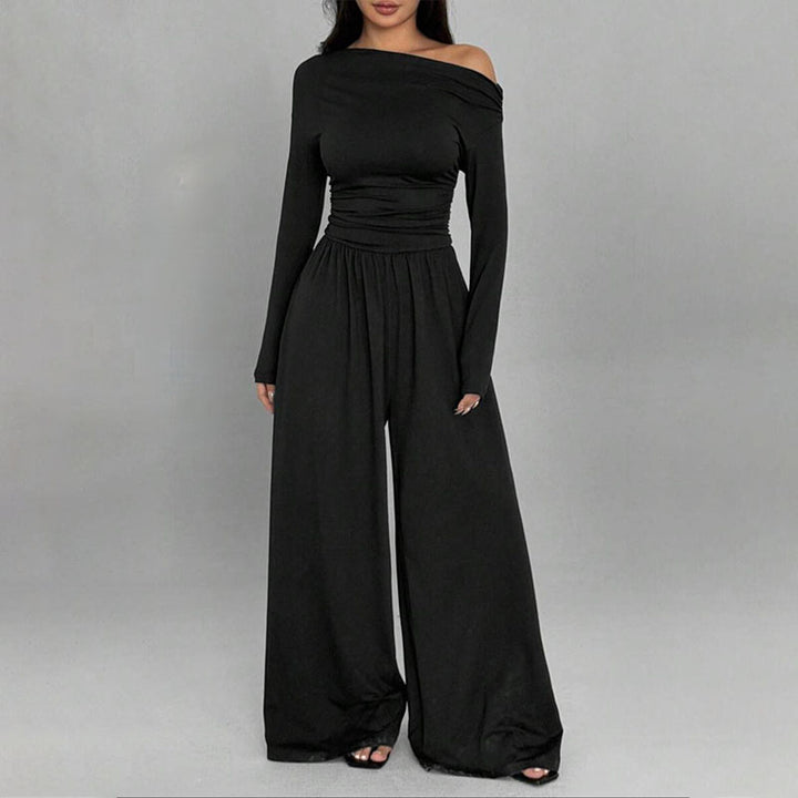 Off-the-shoulder wide-leg jumpsuit