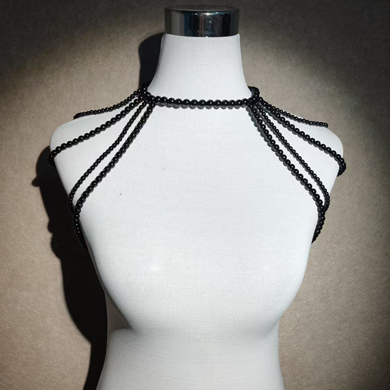 Faux pearl tassel body chain