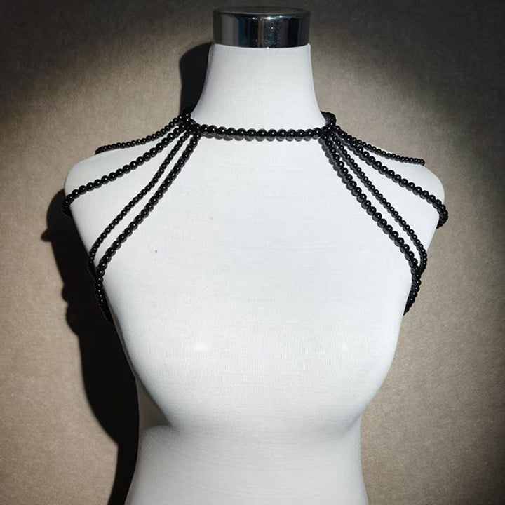 Faux pearl tassel body chain