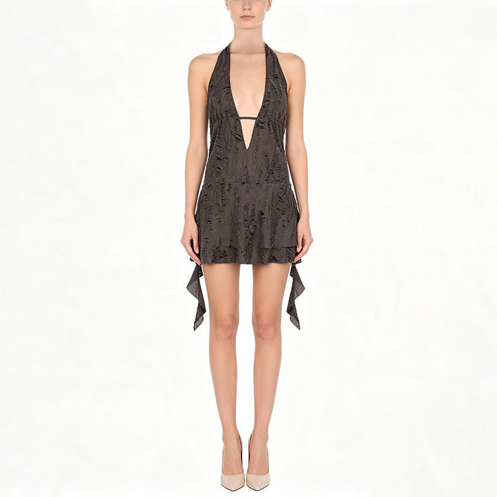 Deep-V Backless Textured Dress