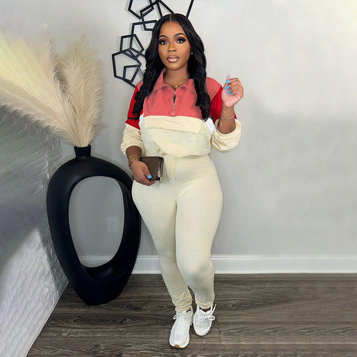 Color-block half-zip sweatshirt and leggings activewear set