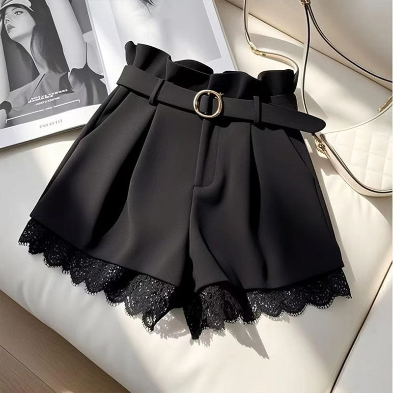 High-waisted lace-trimmed shorts