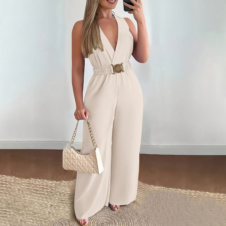 V-neck sleeveless wide-leg jumpsuit