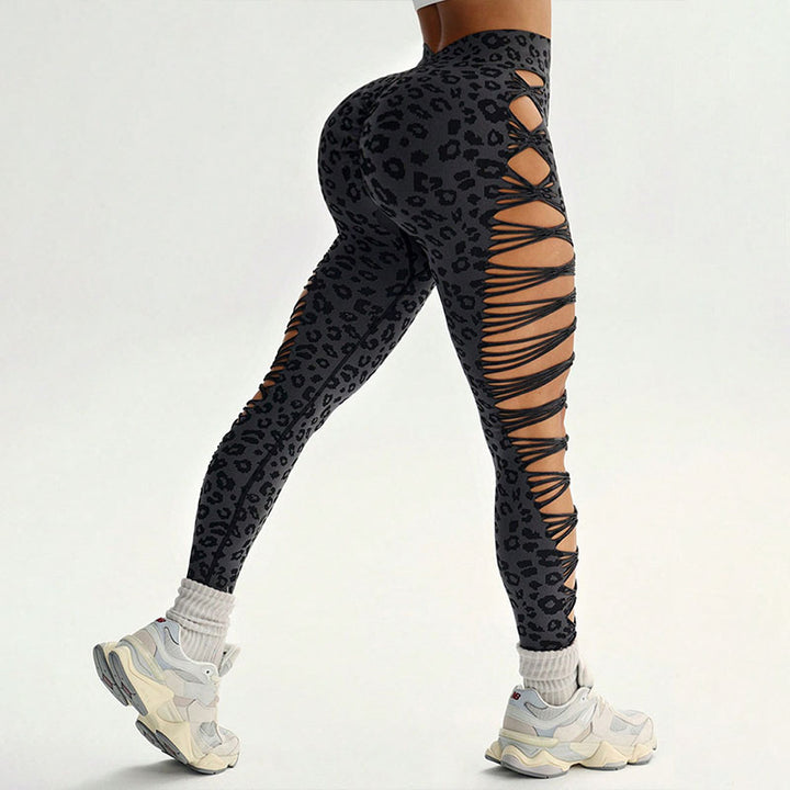 High-waisted cutout leopard print yoga leggings
