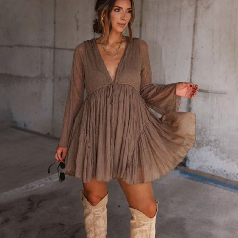 Deep V-neck tiered ruffle dress