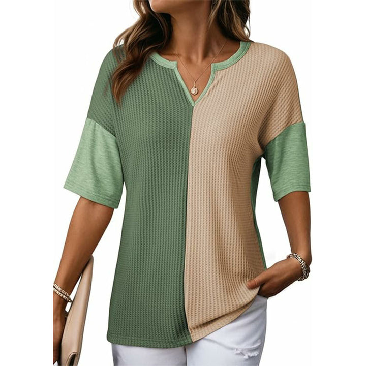 V-neck spliced loose short-sleeved top