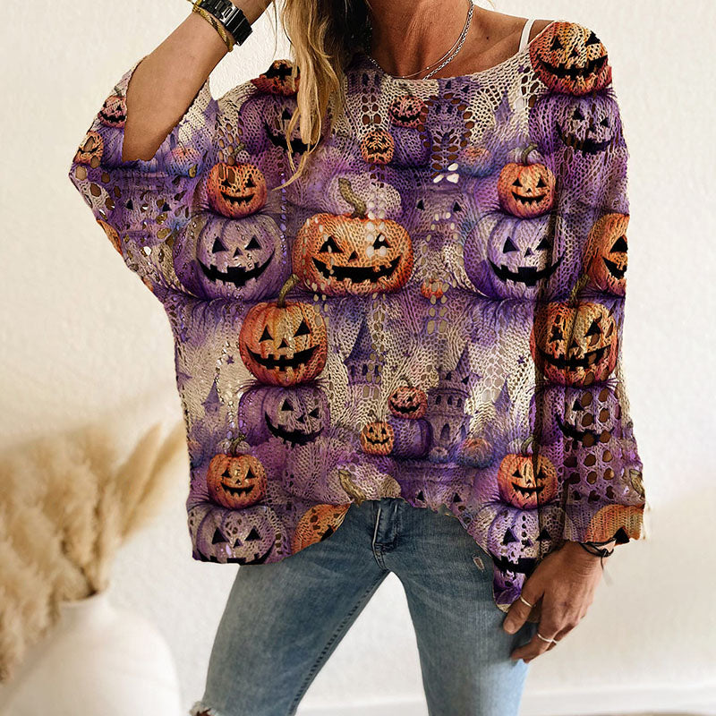 Halloween-print cut-out long-sleeve top