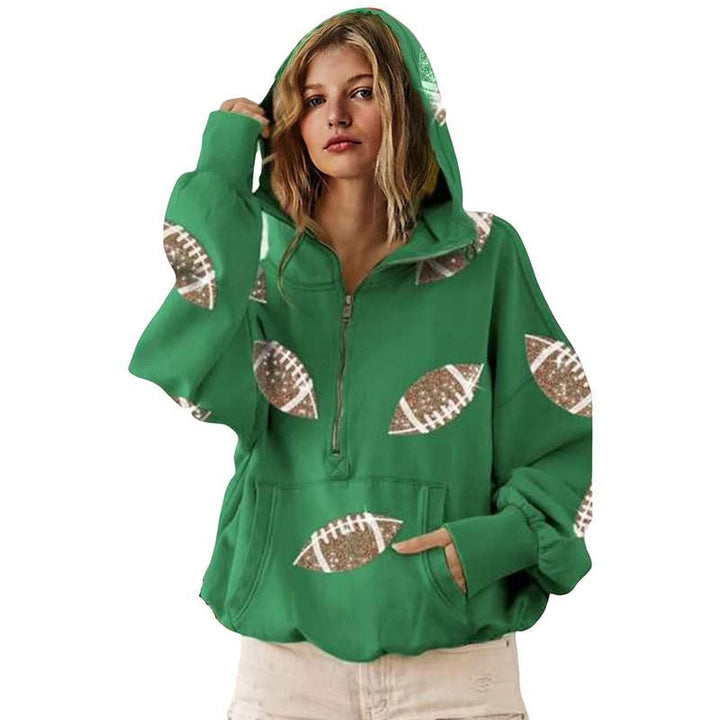 Printed half-zip loose hoodie
