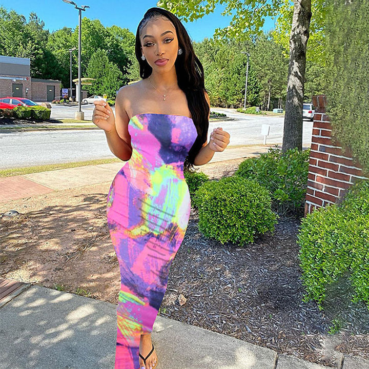 Ombré Tie-Dye Print Slim-Fit Dress