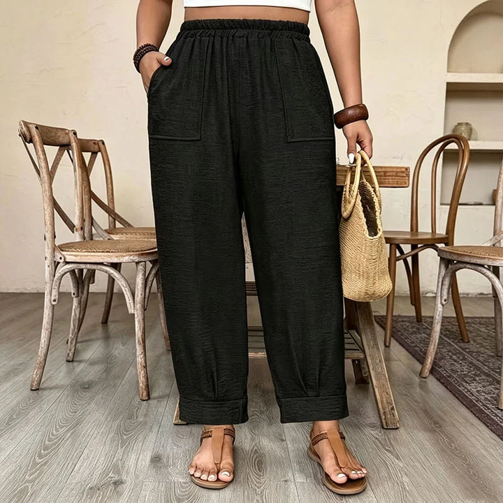 Plus-size casual elastic wide-leg trousers