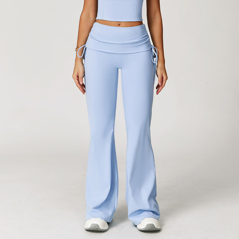 Fold-over high-waisted slight-flare athletic pants