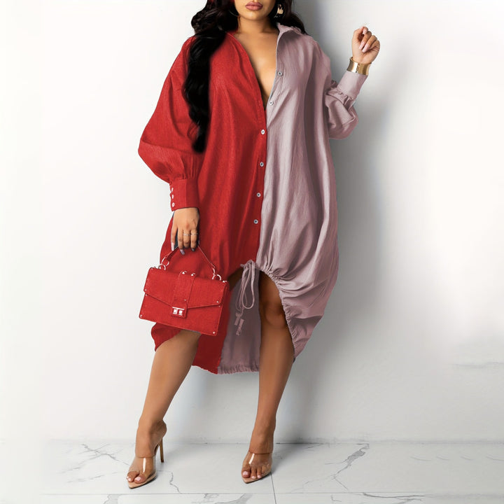 Color-blocked patchwork irregular hem dress