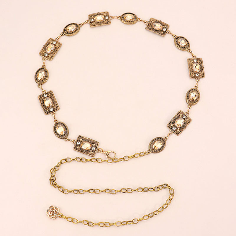 Bohemian style vintage rhinestone-encrusted waist chain belt