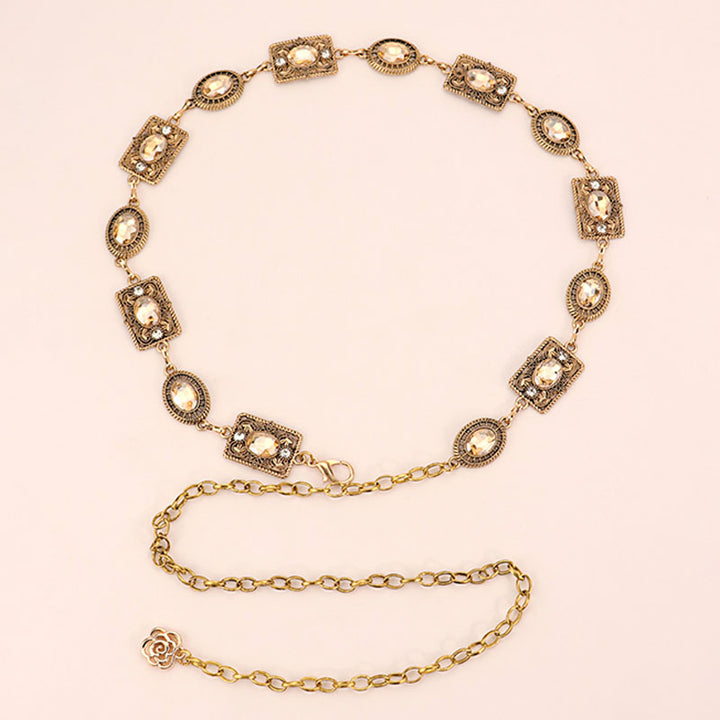 Bohemian style vintage rhinestone-encrusted waist chain belt