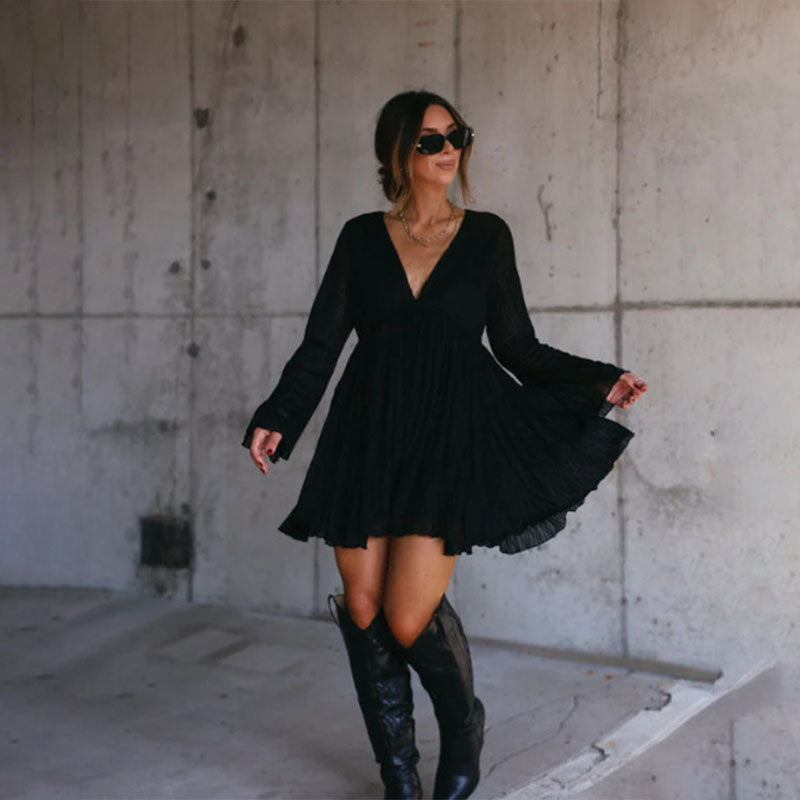 Deep V-neck tiered ruffle dress