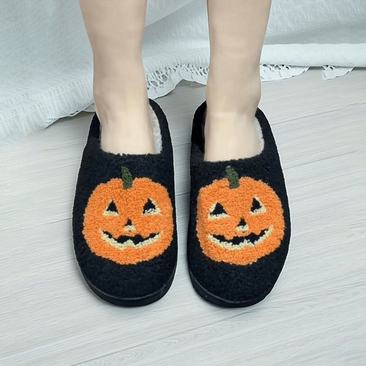 Halloween-patterned plush home slippers