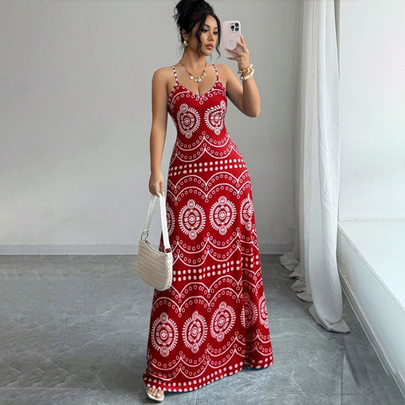 Retro Geometric Print Slim-Fit Camisole Dress