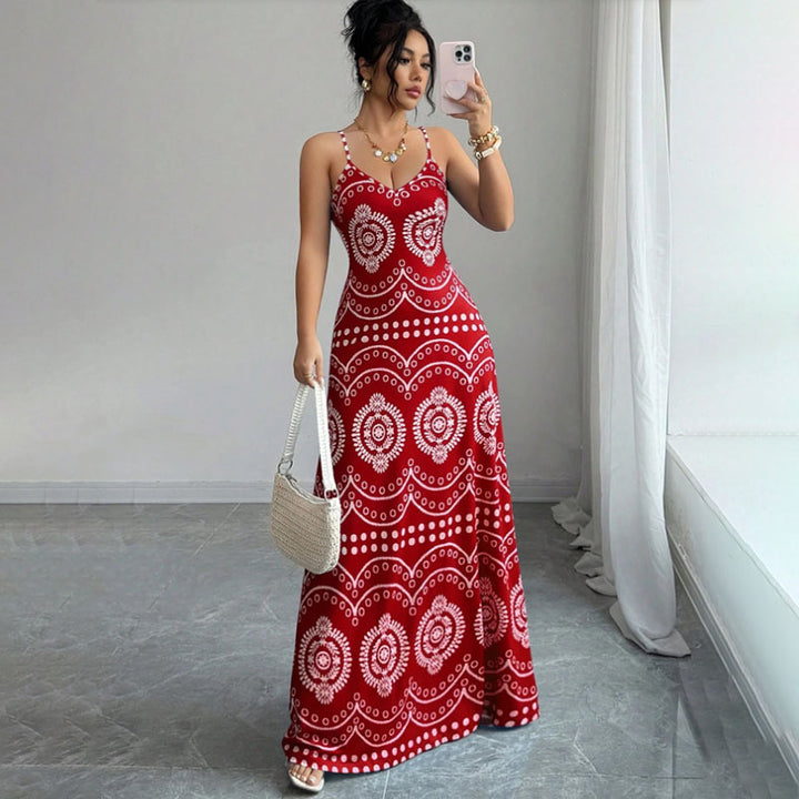 Retro Geometric Print Slim-Fit Camisole Dress