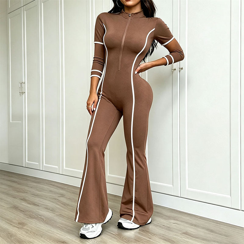 Striped Half-Zip Athletic Jumpsuit