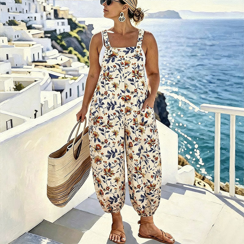 Plus-size casual printed camisole jumpsuit