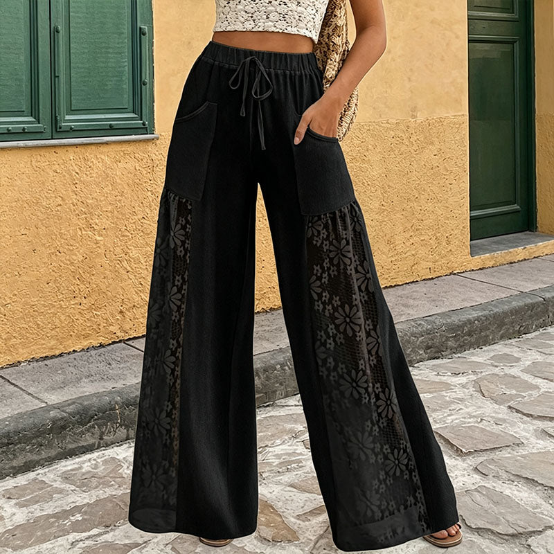 Lace-panel wide-leg trousers