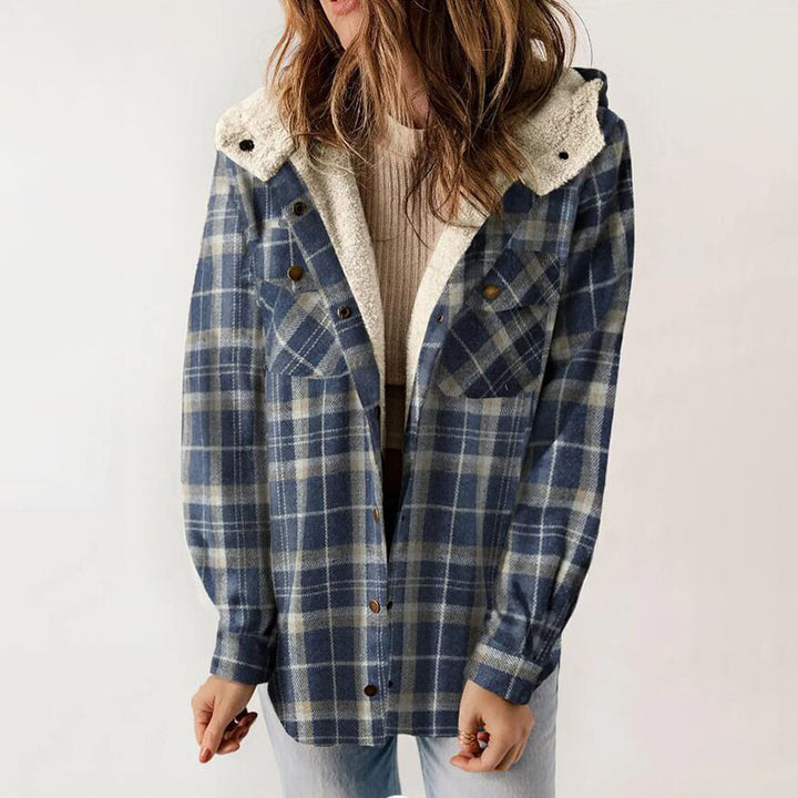 Casual hooded plaid fleece jacket
