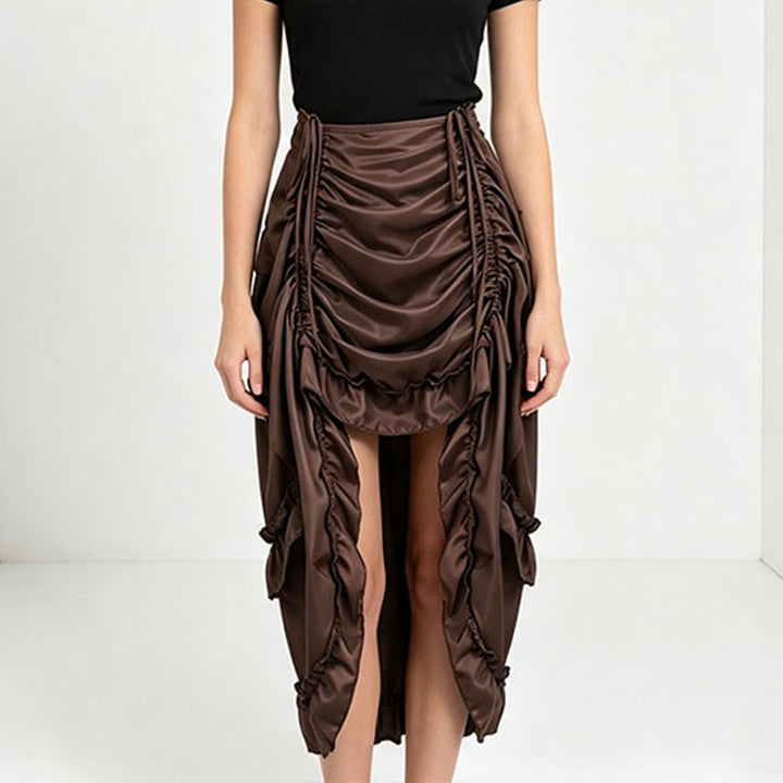 High-waisted irregular ruched ruffle maxi skirt