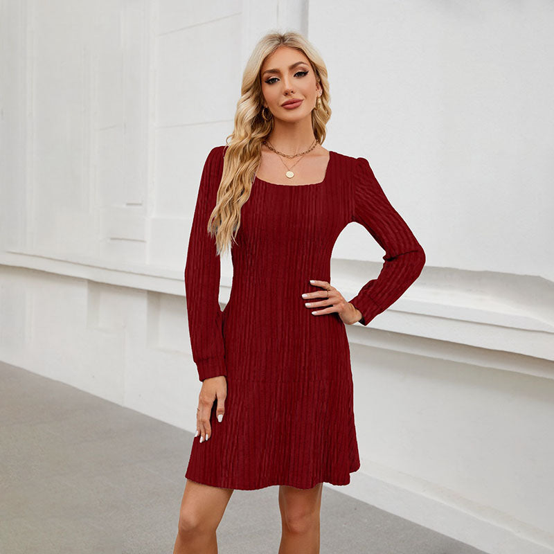 Square-neck ribbed dress