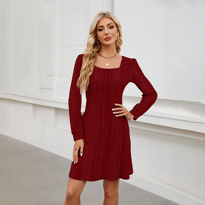 Square-neck ribbed dress