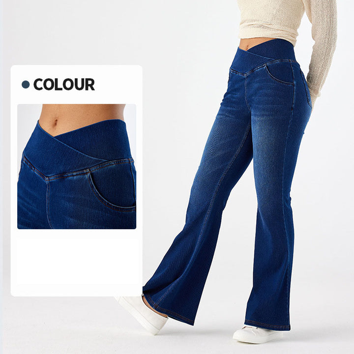 High-Waisted Crisscross Stretch Kick-Flare Jeans