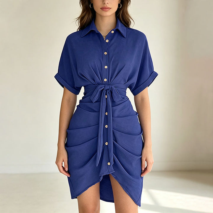 Belted pleated shirt dress
