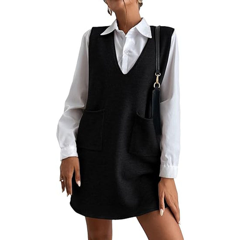 Loose V-neck pinafore dress