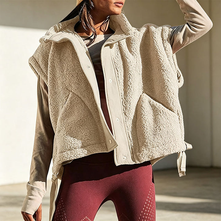 Sleeveless Stand-Collar Plush Warm Jacket