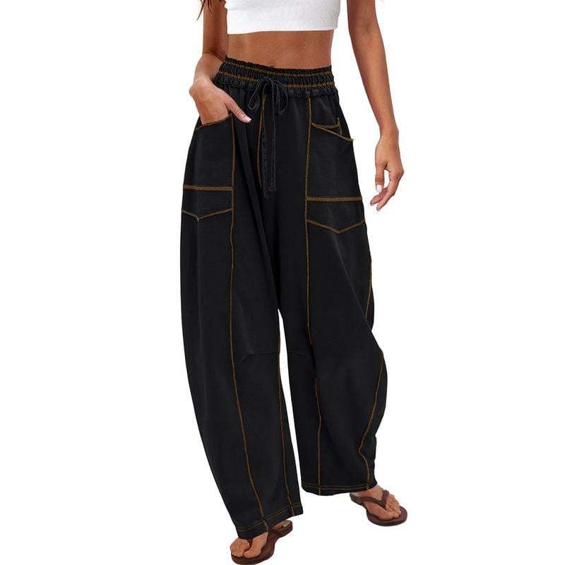 Contrast‑Stitch Baggy Wide Leg Pants