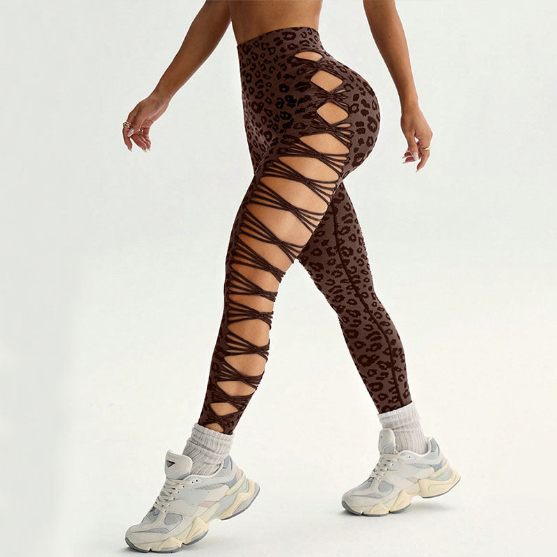High-waisted cutout leopard print yoga leggings