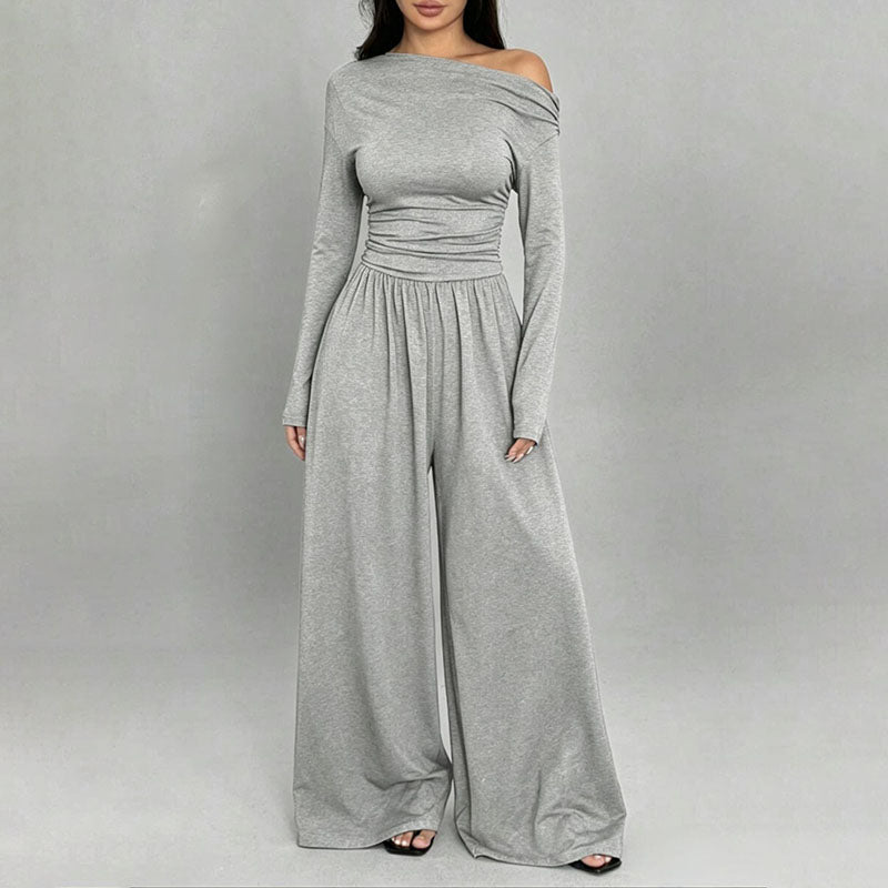 Off-the-shoulder wide-leg jumpsuit