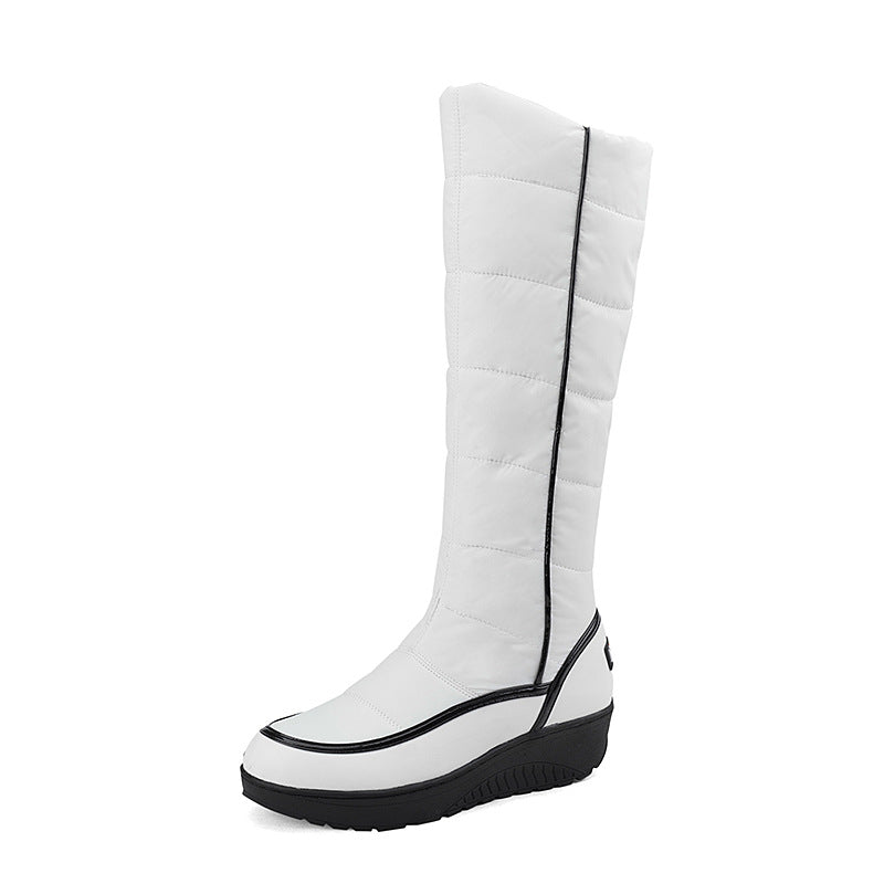 Striped, thick-soled, non-slip tall snow boots
