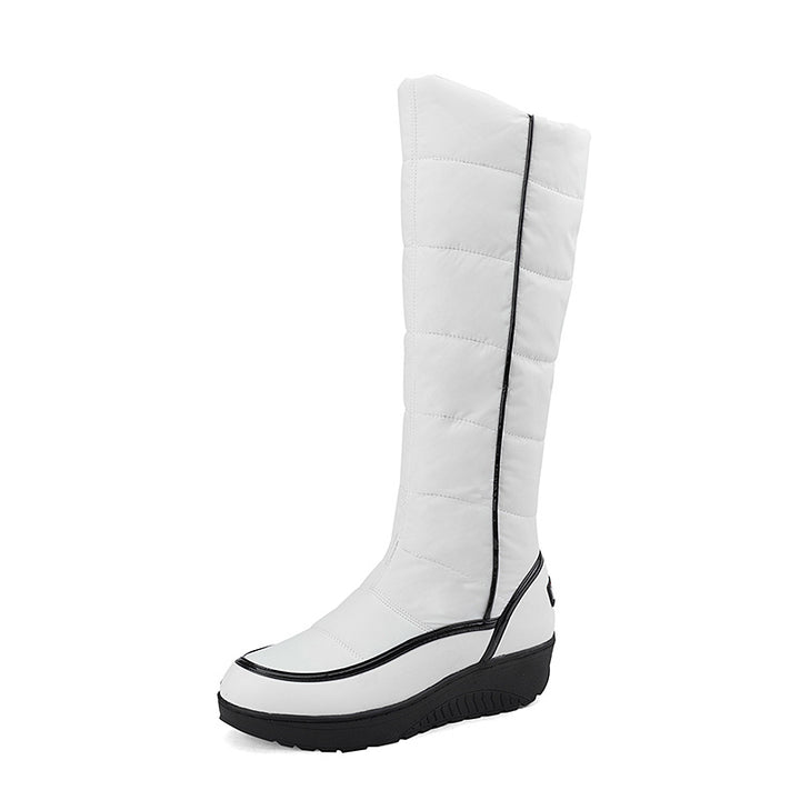 Striped, thick-soled, non-slip tall snow boots