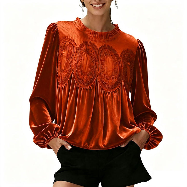 Retro pleated long-sleeved casual top