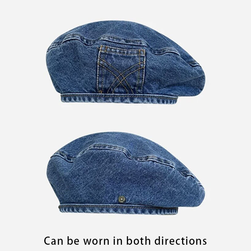 Vintage washed denim beret
