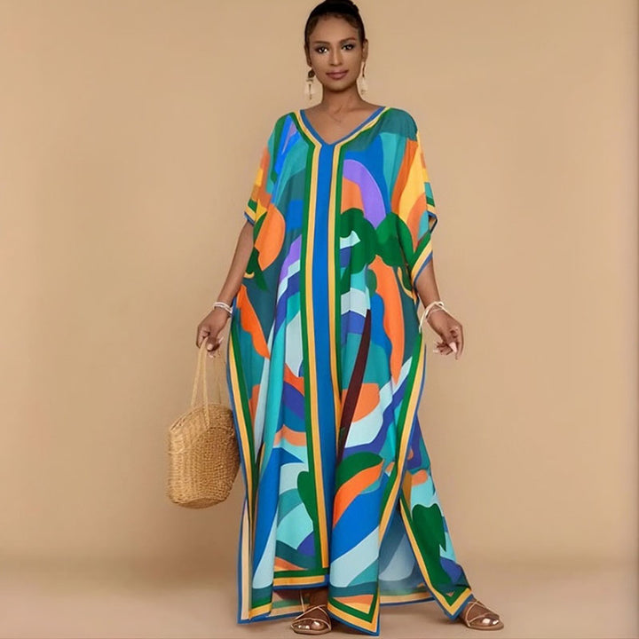 Loose-fit printed beach cover-up maxi dress